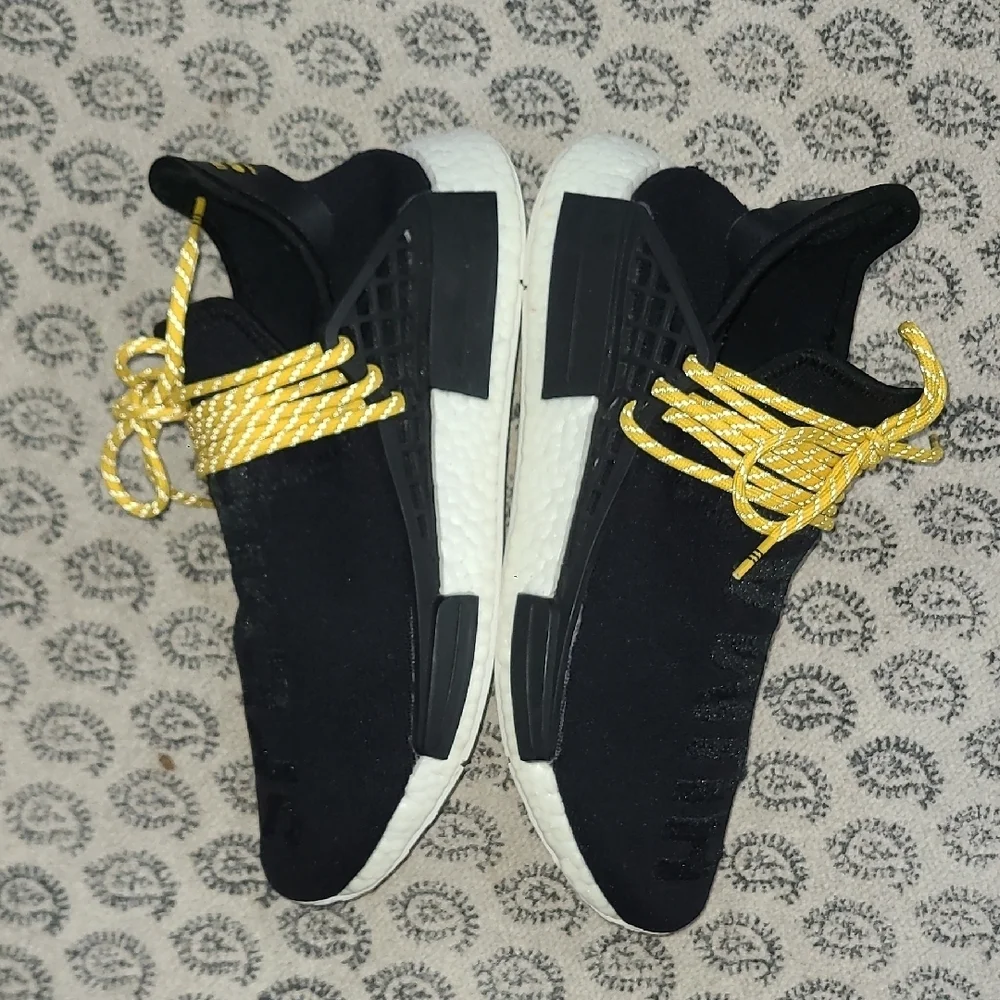 adidas Pharrell Wlliams Human Species Black Sneakers with Yellow Accents